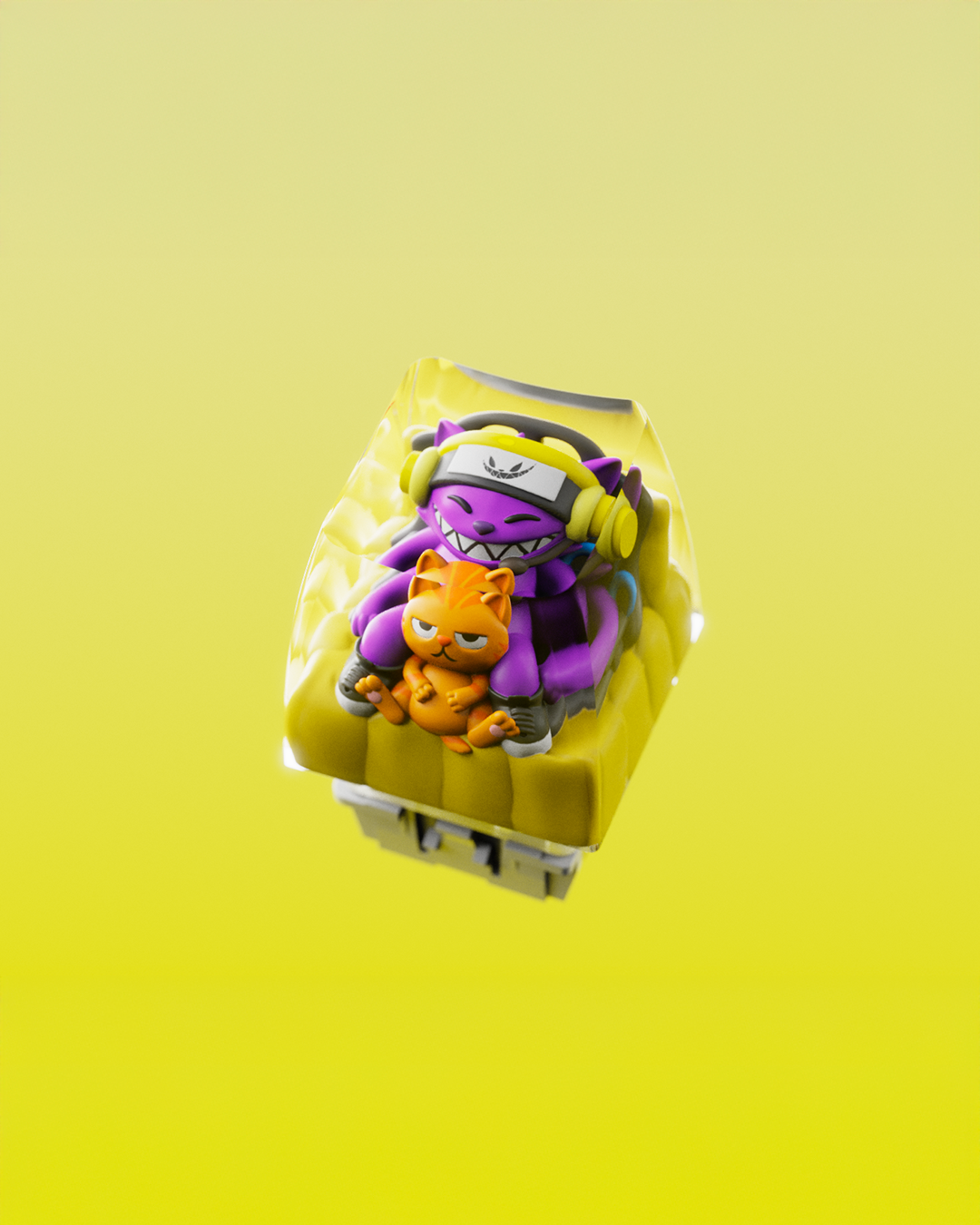 Keycap artisan CHILLKAT encapsulado en resina, inspirado en una escena relajada con gato – diseño exclusivo de MadKat Lab.