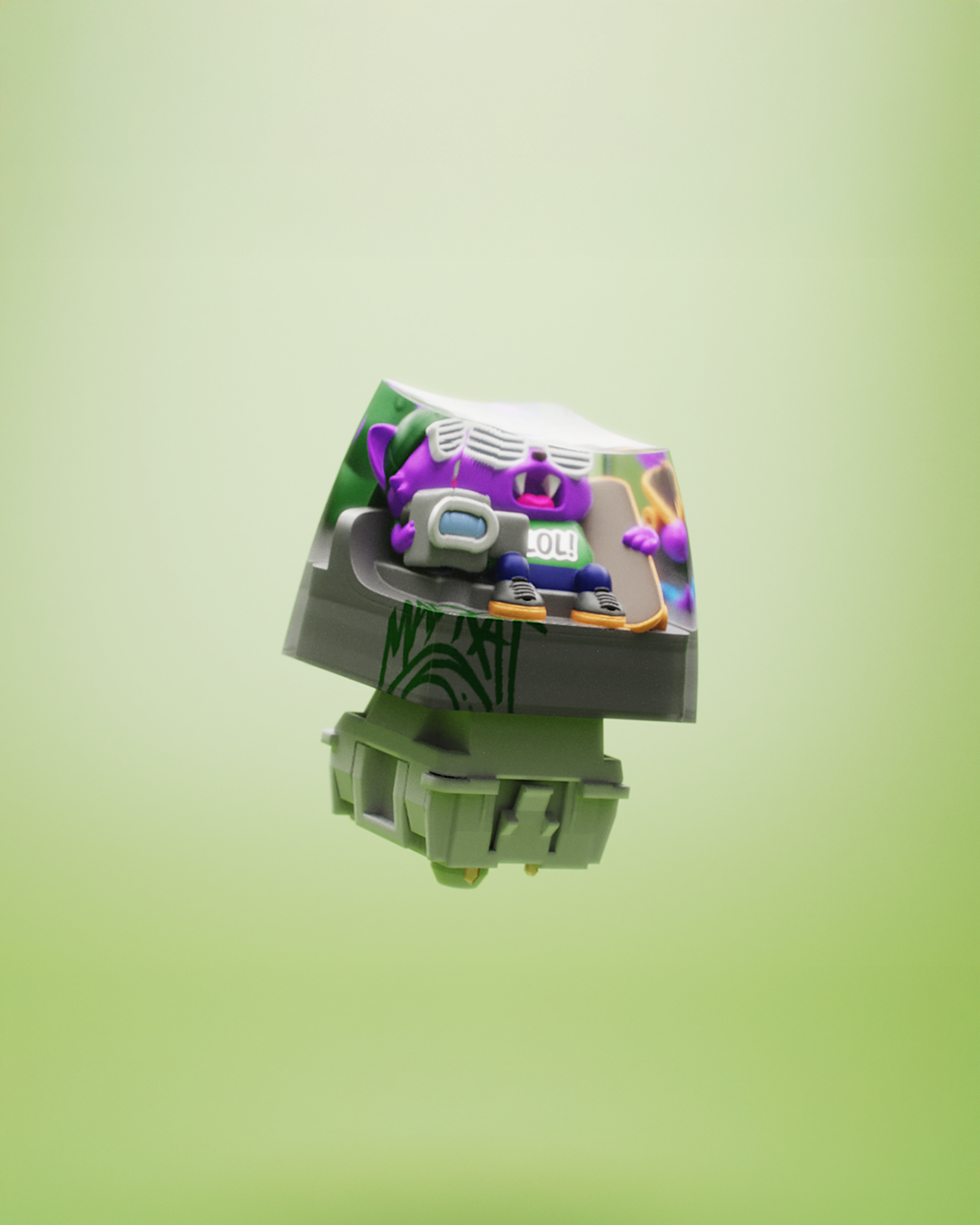 Keycap artisan LOLKAT encapsulado en resina, inspirado en una escena relajada con gato – diseño exclusivo de MadKat Lab.